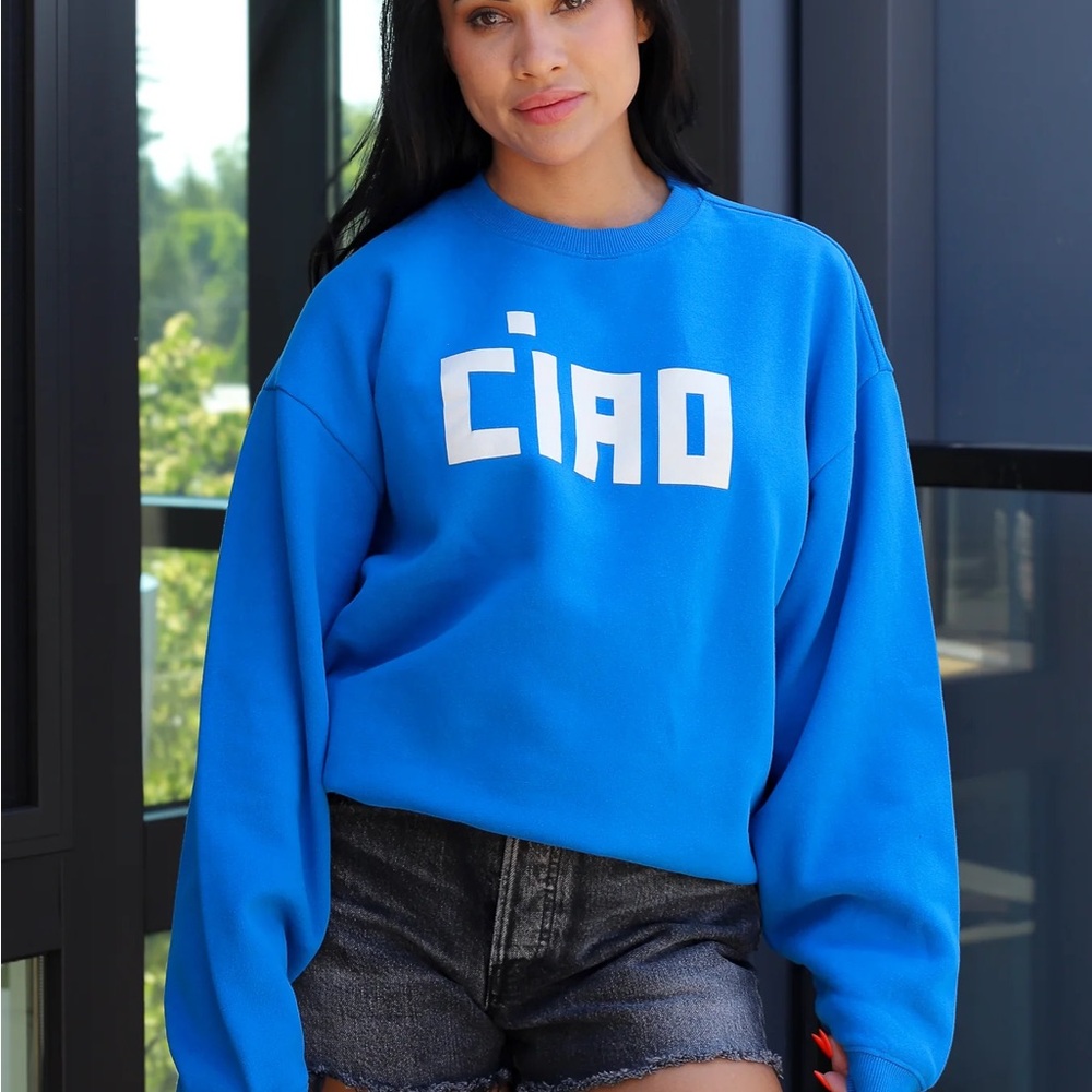 Clare V Blue 'Ciao' Crew Neck Sweater